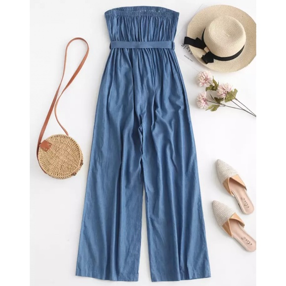 Denim Wide Leg Jumpsuit - Picture 3 of 7